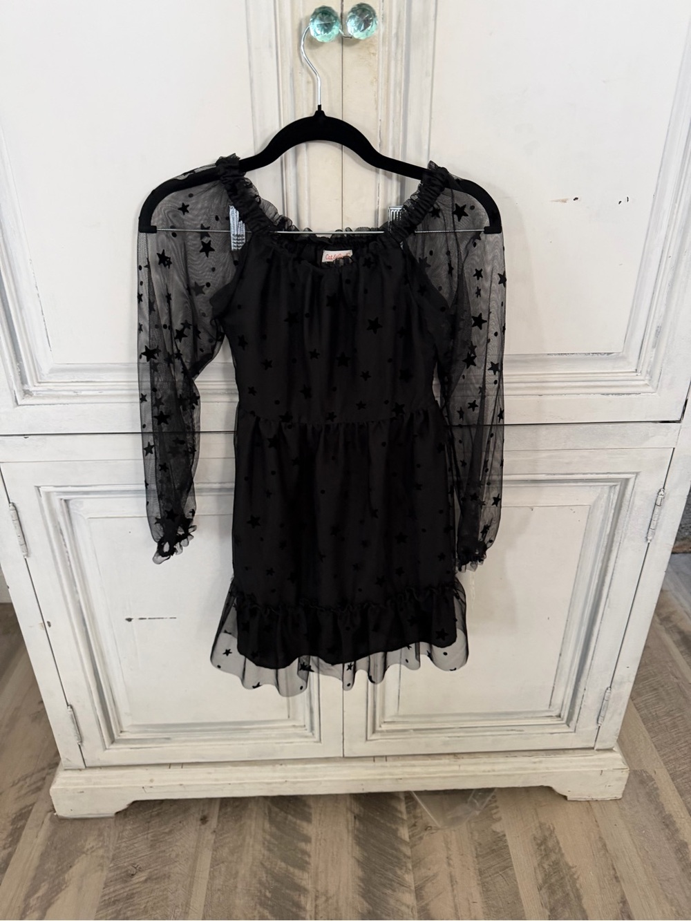 Cat & Jack Black Star Mesh Long-Sleeve Dress